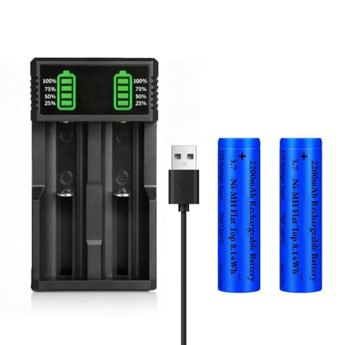 3.7 USB Battery Charger with 2 Pack 3 7 2200mAh Flat Top Battery Ni-MH 2 Bay LCD Display Smart Universal USB Battery Chargers for Flashlights Headlamps Doorbells RC Cars Outdoor Garden Lights etc
