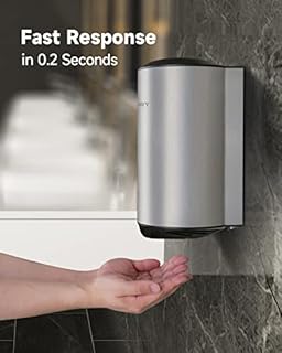 anydry Compatto Asciugamani Elettrico Automatico con Fotocellula,ad Alta velocità Asciugamani ad Aria Spazzolato Acciaio Inossidabile 1350W