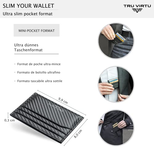 Tru Virtu® Ultra Slim Wallet Carbon Card Case I Credit Card Case I Card Case Rfid Nfc Protection I Genuine Italian Leather Card Case I Card Storage I Slim Wallet I Card Holder #TOP5
