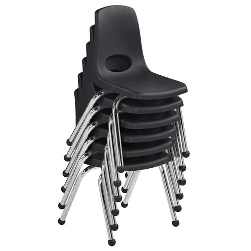 FDP 14" School Stack Chair, Stacking Student Seat with Chromed Steel Legs and Ball Glides For In-Home Learning or Classroom - Black (6-Pack), 10363-BK by Factory Direct Partners - Image 4