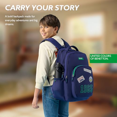 Image of United Colors of Benetton Unisex High-School Backpack LEGEND | 3-Compartment | Large Capacity Bag with Airmesh Padding | Backpack for School Girls and Boys | 28L Capacity