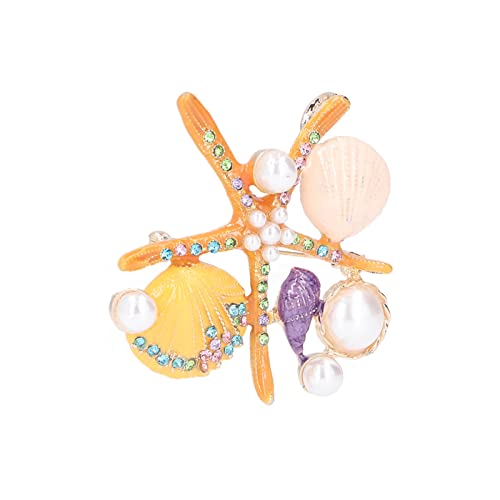 Image of Women Rhinestone Pearl Brooch, big Colorful sea starfish Brooch Pins Fancy Vintage Style shell Crystal Broches Dress Accessories Jewelry Boutonniere Corsage for Hat Bag Suit Tie Gift Wedding