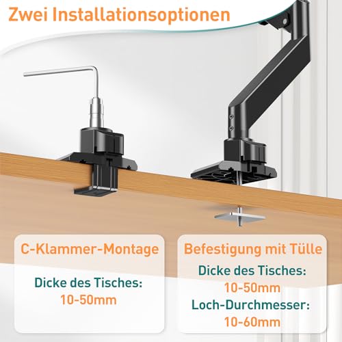ELIVED Ultrawide Monitor Arm für Max 49 Zoll Bildschirm, Monitor Halterung Für schwerere Monitore 2-20kg mit VESA 75/100mm, Gasfeder Monitorarm mit Neigbar, Schwenkbar, Drehbar, EV3227