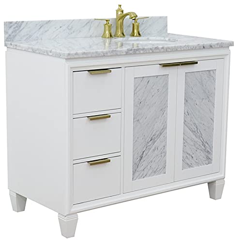 Trento 43" Solid Wood Vanity With Right Oval Sink In White Carrara #TOP17