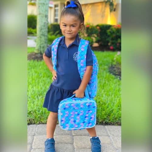 Fenrici Mermaid Lunch Box For Girls, Kids, Insulated Lunch Bag, Soft Sided Compartments, Spacious, Bpa Free, Food Safe, 10.8In X 8.5In X 2.8In, Mermaid Scale, Blue #TOP3