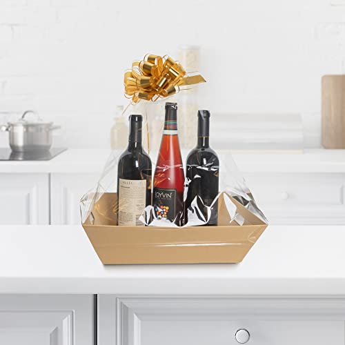Upper Midland Products [3pk] 12x14 Large Baskets for Gifts Empty| Extra Large Baskets with Handles, Large Cellophane Basket Bags, Gold Pull Bows| Wine Gift Basket| Christmas, Easter| Gift to Impress - Thumbnail 5