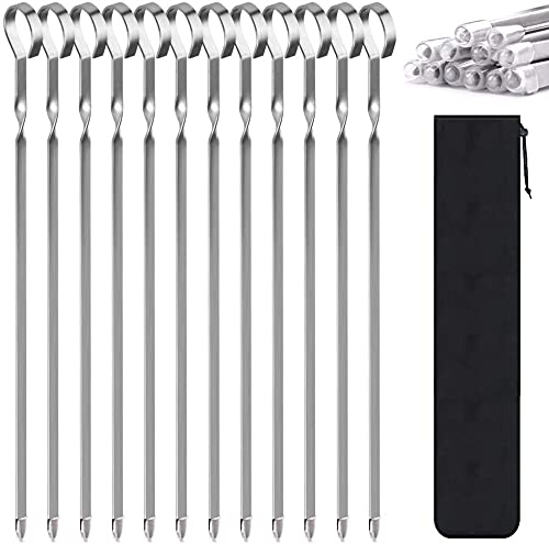 LANNEY Kabob Spiedini piatti in metallo per barbecue, spiedo da 30,5 cm, in acciaio inox, per shish kebob, larghi, riutilizzabili, per carne, gamberetti, pollo, verdure, confezione da 12