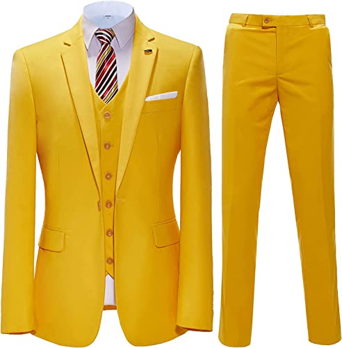 Men's 3 Piece Slim Fit One Button Formal Business Men Suit Groomsman Tuxedos For Wedding(Blazer+Vest+Pant)(Champagne,38) #TOP2