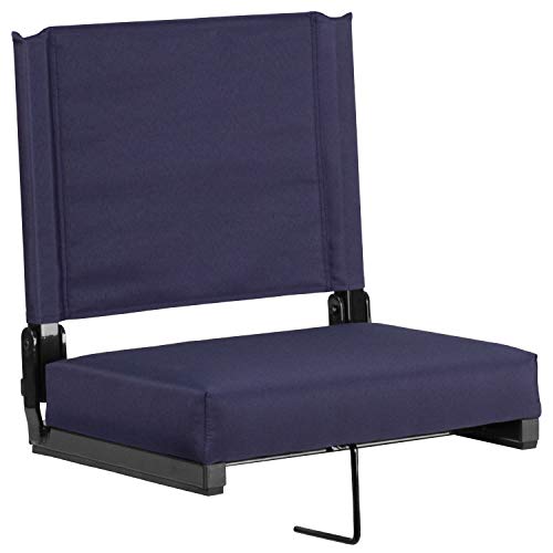 Flash Furniture Grandstand Comfort Seats By Flash - Navy Stadium Chair - 500 Lb. Rated Folding Chair - Carry Handle - Ultra-Padded Seat #TOP1