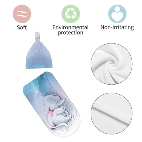 Image of Cute Elephants Newborn Swaddling Blanket Beanie Hat Sets Soft Baby Receiving Funny Animal Blanket Soft Sleeping Bag New Born Soft Sleep Sacks for Boys Girls