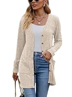 Famulily Autumn Winter Cardigans for Women with Pockets, Button Down Open Front Cardigans Sweaters for Ladies (L, Beige)