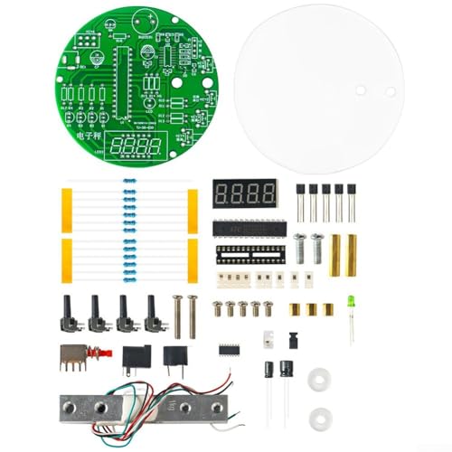 Yhenlovtt Kit de báscula electrónica de bricolaje con pantalla de tubo digital redonda, resolución de 5 V CC 0,01 g de hasta 1 kg, placa PCB acrílica verde para conmutación de unidad G/KG, alarma de