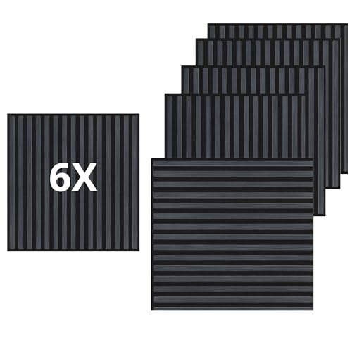 Lot de 6 panneaux effet slatwall revêtement mural plafond polymère plastique intérieur extérieur 60 x 60 cm emboîtement latéral coupable rigide décoratif noir pvc carré tuile