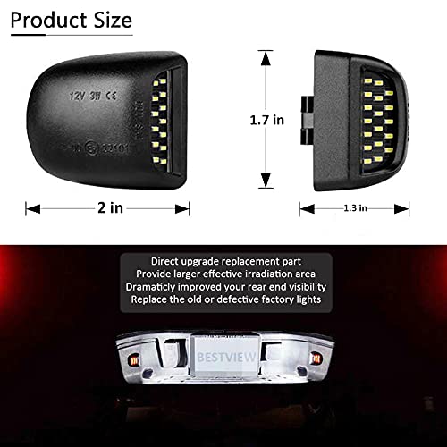Bestview Led License Plate Lights Assembly Compatible With 1999-2013 Chevy Silverado Gmc Sierra 1500 2500 3500 Hd Suburban Tahoe Cadillac Escalade Ext Yukon Xl, Rear Plate Lamp 6000K White #TOP5