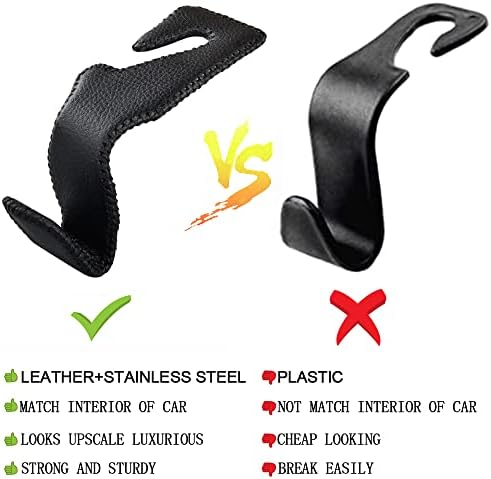 2 Pack Car Headrest Hooks, Microfiber Leather & Alloy Purse Hook Holds 45lb