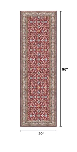 Rugland 2'6x8' Runner - Stain Resistant Entryway Rug, Anti Slip Backing Hallway Runner Rug, Vintage Tribal Area Rugs(TPR10-Burgundy, 2'6x8')