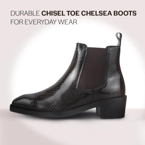 Image of FAUSTO Men Textured /Embossed High Ankle Chisel Toe Slip On Chelsea Boot | Stylish, Durable & Comfortable Cuban Boots | Memory Cushioned Insole