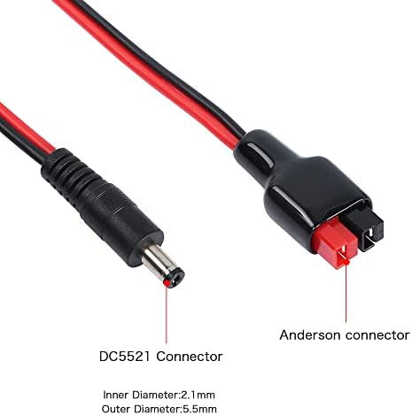 QIANRENON 5.5mm x 2.1mm DC to Anderson Connector Adapter Cable 16AWG Male Power Plug Connect Portable Generator Backup Battery& Foldable Solar Panel 3.9ft/1.2m