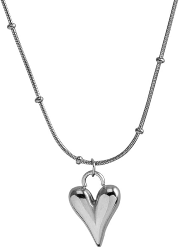 Jude Jewelers Stainless Steel Heart Shaped Charm Beaded Chain Collar Statement Party Wedding Necklace