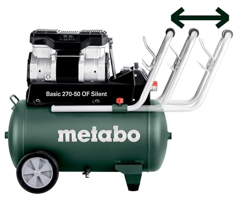metabo Kompressor Basic 270-50 OF Silent - 50L Kessel, 10 bar Druck, 130 l/min Füllleistung - Ölfrei, leise, mobiler Werkstatt-Kompressor für Heimwerker & Profis - Inkl. Schnellkupplung und Zuggriff