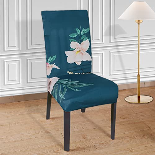 Image of Kuber Industries Floral Print Elastic Stretchable Polyester Chair Cover for Home, Office, Hotels, Wedding Banquet- Pack of 4 (Green) 54KM4329