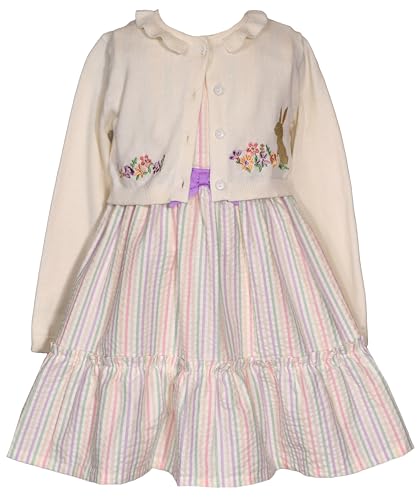 Bonnie Jean Girls Size 3M-6X Easter Bunny Sweater Seersucker Dress
