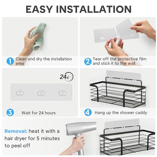 Lsnisni 14 Pack Shower Caddy Adhesive Replacement, Strong Adhesive Hooks for Shower Caddy, Waterproof Shower Adhesive Strips, No Drilling, for Bathroom Storage Shelves and Kitchen Racks