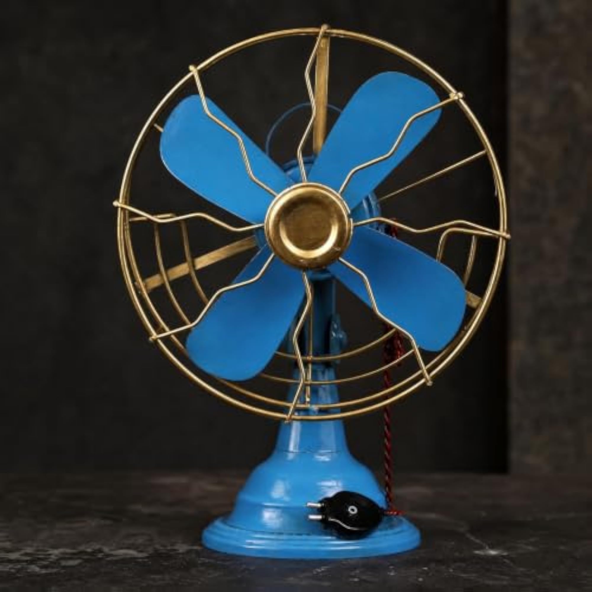 Freestanding Decorative Fan with Pedestal Base, Rainbow Blue