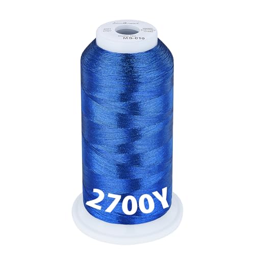 Image of Simthread 2700 Yards Metallic Embroidery Machine Thread - Sapphire MS-010, 40wt High-Sheen King Spool, Smooth Running & Break Resistant for Commercial & Home Embroidery Machines