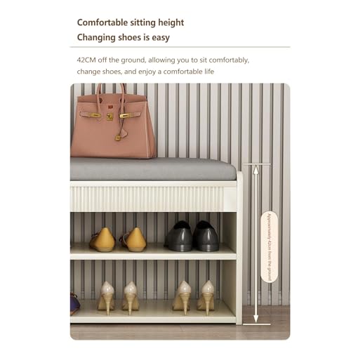 Tabouret à langer blanc lait de 60 cm avec meuble à chaussures double couche