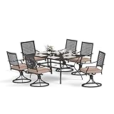 MFSTUDIO 7 Pieces Patio Dining Sets with 1 Large Rectangular Metal Table with Umbrella Hole and 6 Swivel Chairs (Cushion Included), Outdoor Furniture for 6, Black