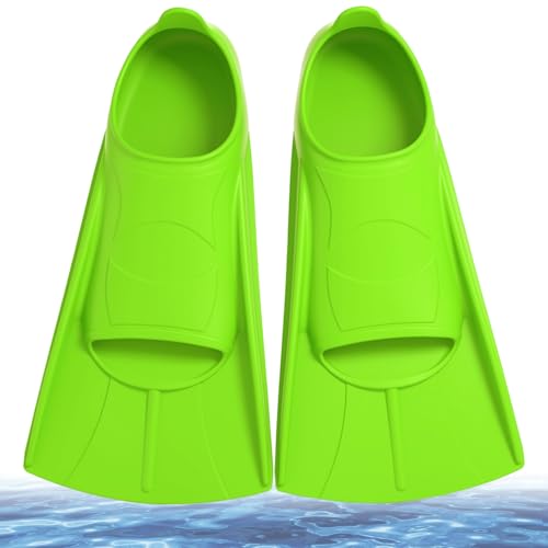 Aletas de natación para niños, de silicona, aletas cortas, aletas cortas para niños, aletas cortas de entrenamiento, aletas de buceo, aletas cortas para niños y niñas (verde limón, XXS (27-29))