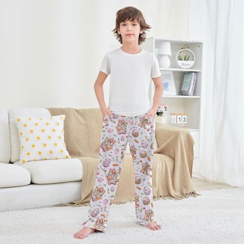 Happy Easter Gnome Florals Boys Long Pants Soft Trousers Elastic Waist Kids Lounge Bottoms with Pockets S-XL 5