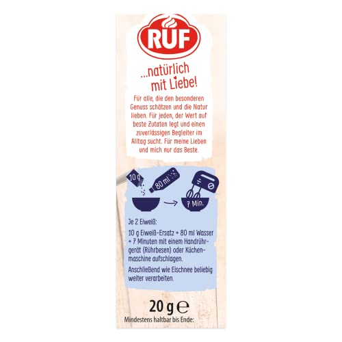 RUF Bio Veganer Eiweiß-Ersatz, pflanzliche Alternative zu Eiweiß, veganes & glutenfreies Ei-Ersatz Pulver, Eiweiß-Pulver zum Kochen & Backen, 1 x 20g (Packung mit 5)