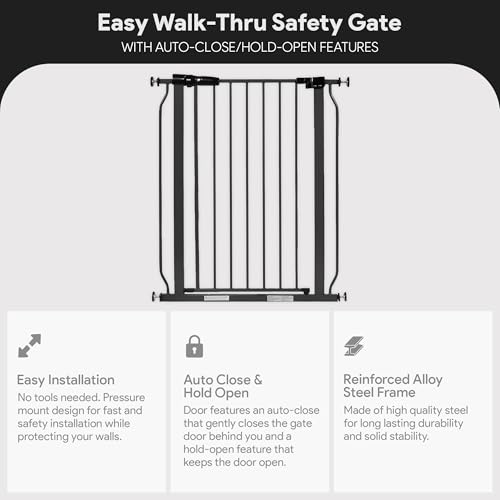 BalanceFrom Easy Walk-Thru Baby Safety Gate, Fits 29.1" to 33.8" Openings | with Hold-Open and Auto-Close – Adjustable Steel Barrier for Stairs, Doorways, and Hallways, No Drilling Installation - Image 3