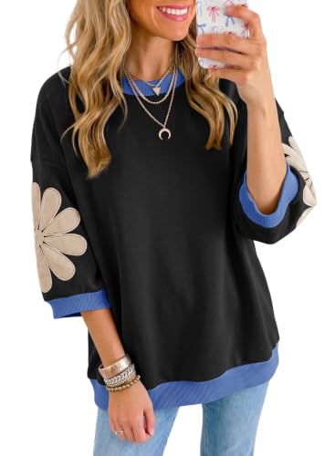 Dokotoo Black Sweatshirts for Women 2026 Casual Crewneck Fall Tops XL