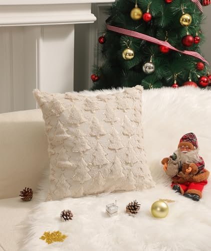 Capas de almofada quadradas decorativas de árvore de Natal bege d...