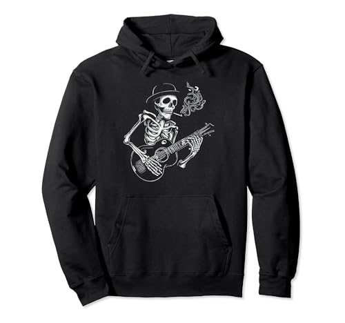 Esqueleto Guitarra PLayer Halloween Huesos Guitarrista Músico Sudadera con Capucha