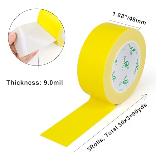 Image of BOMEI PACK Light Yellow Duct Tape, 3Rolls Heavy Duty Strong Industrial Color Duct Tape 9.0mil x 1.88inch x 30yds for Packing and Repairing