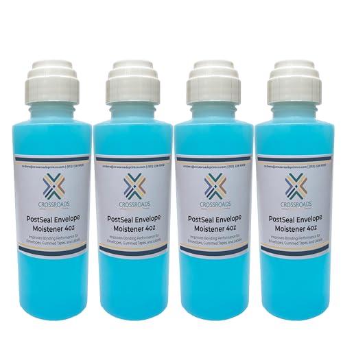 Envelope Moistener, Felt Tip Leak Free Applicator, Adhesive-Free, 4 oz Bottles for Envelopes and Water-Activated Tape, Made in USA, 4-Pack