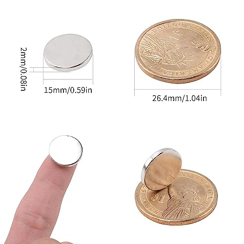MIN CI 100Pcs Magnets Neodymium, 15mm x 2mm Super Strong Round Rare Earth Magnets, Heavy Duty Magnets Tiny for Whiteboard DIY Scientific Models Office Fridge Cabinet, Small Neodymium Disc Magnet - Thumbnail 2