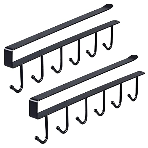 Tassenhalter, 2 Stück Schrankeinsatz Tassenhalter Haken, Schrankeinsatz Kein Bohren Aufbewahrungshaken für Küche Tassen, Becher, Weingläser, Küchenutensilien Aufhängen - Schwarz Cover