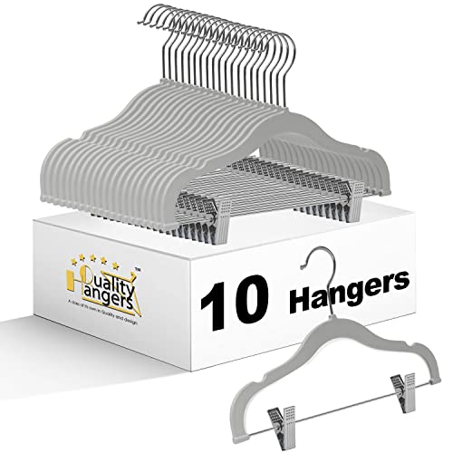 Quality Kids Children's Plastic Non Velvet Non-Flocked Thin Compact Skirt Pant Coat Hangers with Metal Clips for Skirts Pants Blouses 360° Swivel Hook, Jacket, Shirt, Legging, Suit Hangers (Gray, 10) by Quality Hangers - Used condition - US$9.09