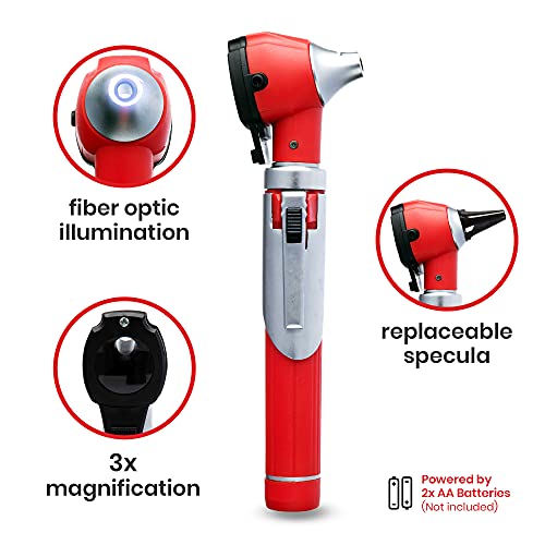 Zyrev Zetalife Otoscope - Ear Scope With Light, Ear Infection Detector, Pocket Size (Red Color) #TOP4
