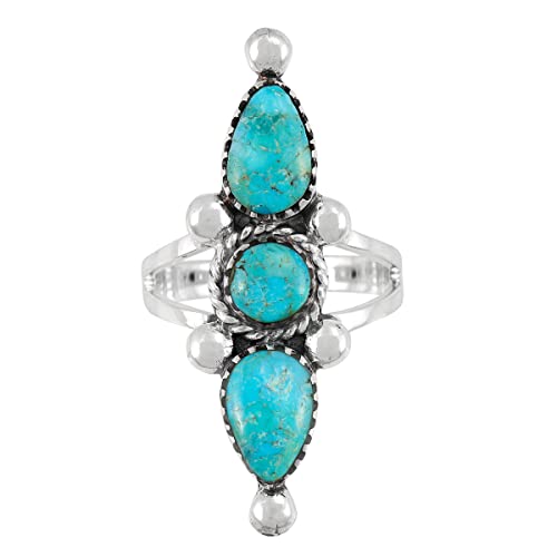 Turquoise Ring Sterling Silver 925 Genuine Gemstones Size 6 To 11 (Turquoise) (8) #TOP2