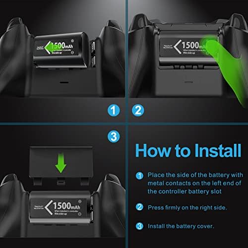 4 Packs 1500mAh Controller Battery Pack for Xbox One Series X S Rachargeable Batteries Pack,Play and Charge Kit Accessories for Xbox Series X/Xbox Series S/Xbox One X/Xbox One Wireless Controller