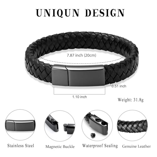 Pulsera memorial cremación de cuero genuino y acero miniatura 3