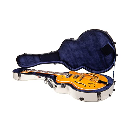 Image of Crossrock Fiberglass Case for 16 inch Archtop /Hollow Body /Jazz Electric Guitars - Fits Gretsch Electromatic, Ibanez, Epiphone, Gibson ES Series - Includes TSA Lock - Milky White (CRF2020JA16MW)