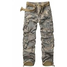 Cargo Pants for Men Casual Outdoor Relaxed Fit Camo Work Pants with 8 Pockets No Belt