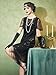 SWEETV 20er Jahre Kostüm Damen, Gatsby Kleid Damen mit 20er Jahre Kleid Accessoires,Charleston Flapper outfit,schwarz,Mittel